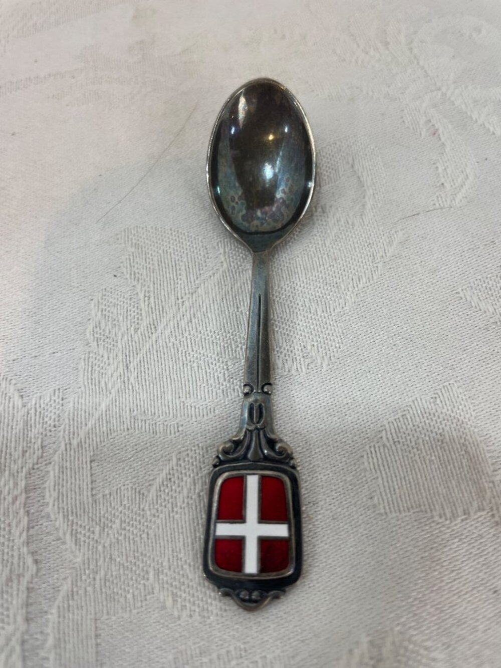 Vintage Meka Denmark Demitasse Spoon Red Enamel White Cross Design 4"